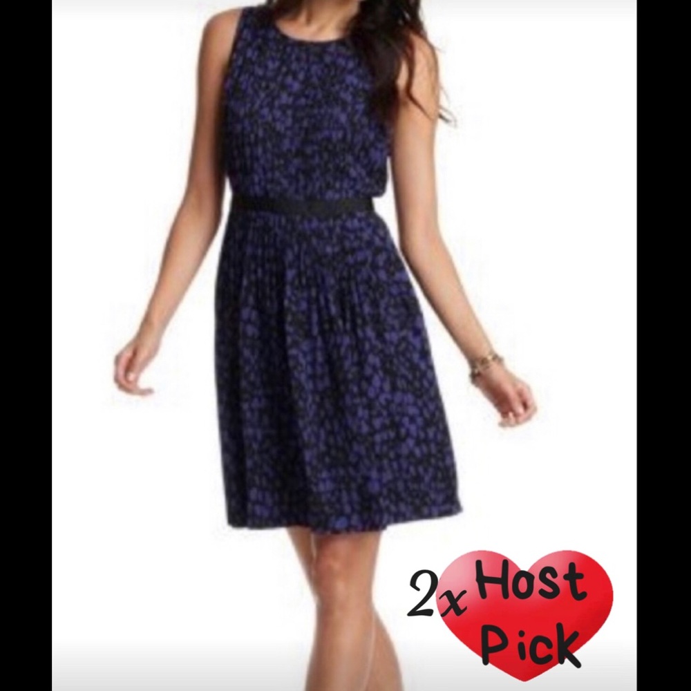 LOFT BLACK AND PURPLE PRINT SLEEVELESS DRESS👗Sz0P